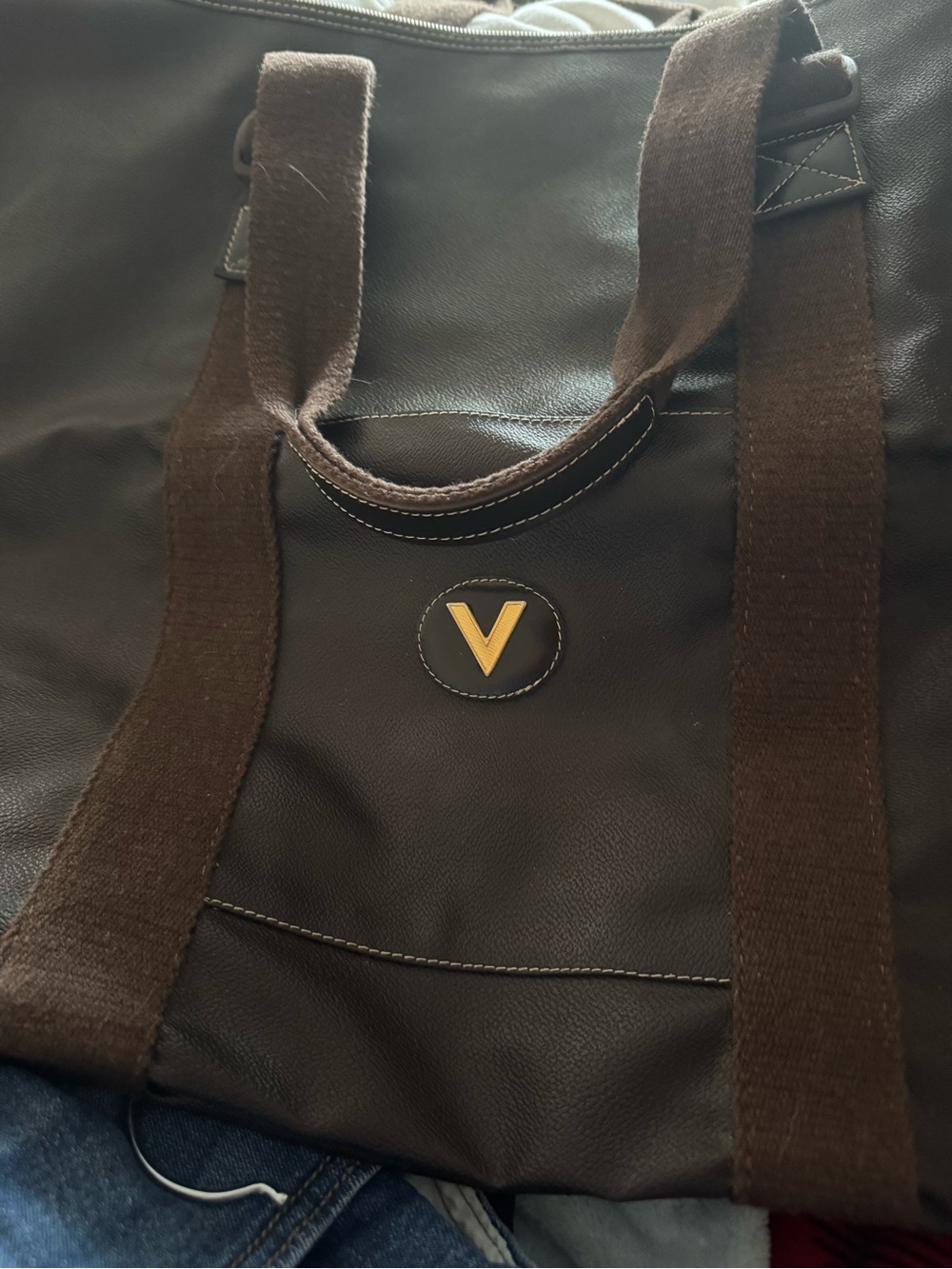 Mario Valentino Dark Brown Tote with Gold V Emblem